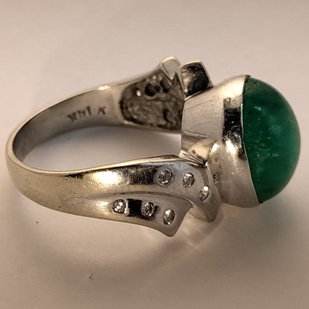14k White Gold 5+ct Columbian Emerald Diamond Ring - Picture 4 of 8